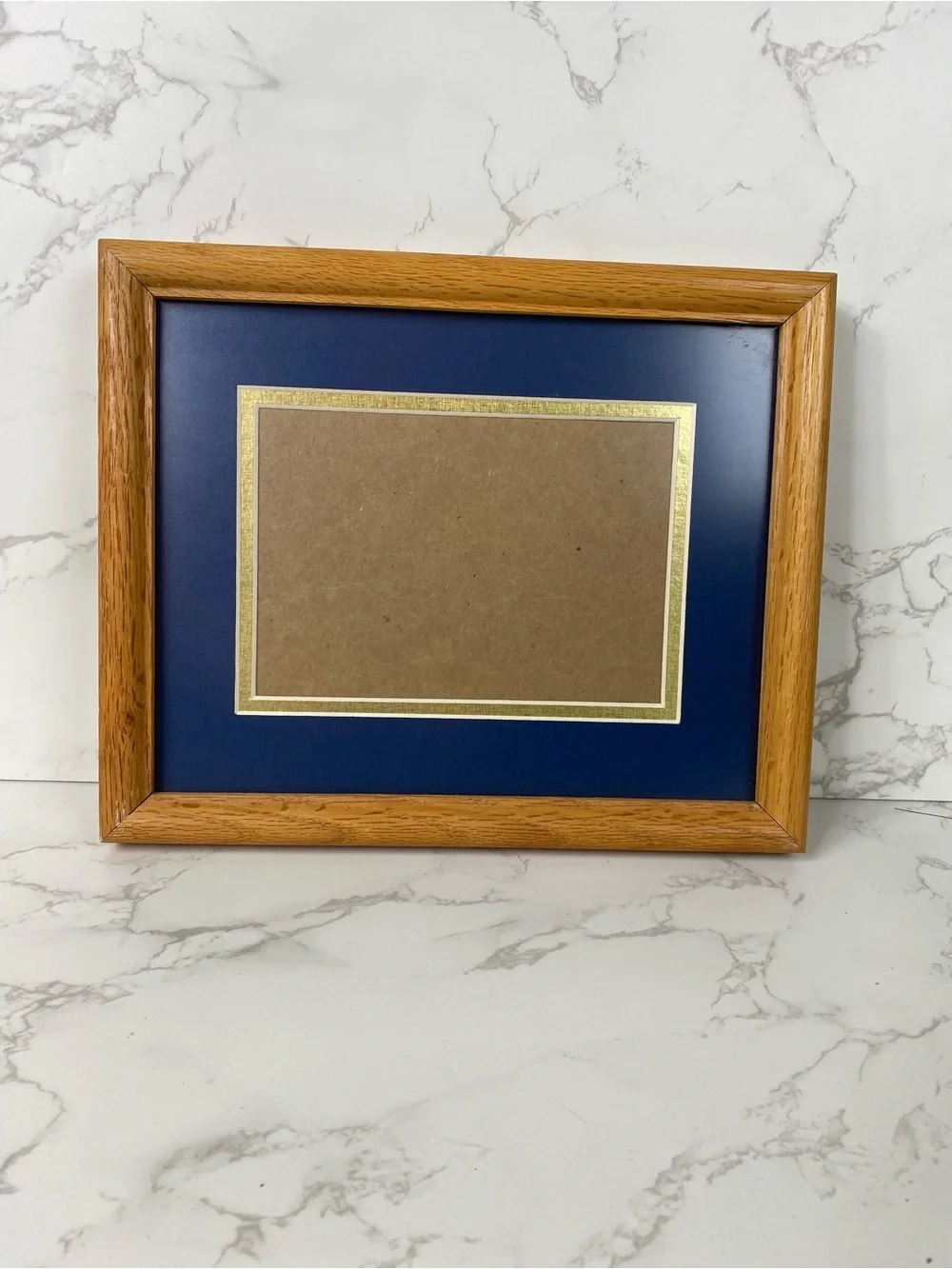 Solid oak frame w/ navy mat 5x7 or 8x10 non glare glass